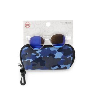 NWT Boys Round Sunglasses with Camo Print Neoprene Carrying Case, 2-Piece